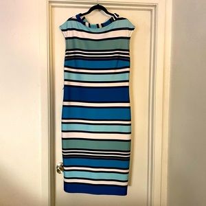 NY&Co Blue and White Stripe Fitted Boatneck Dress, XL.